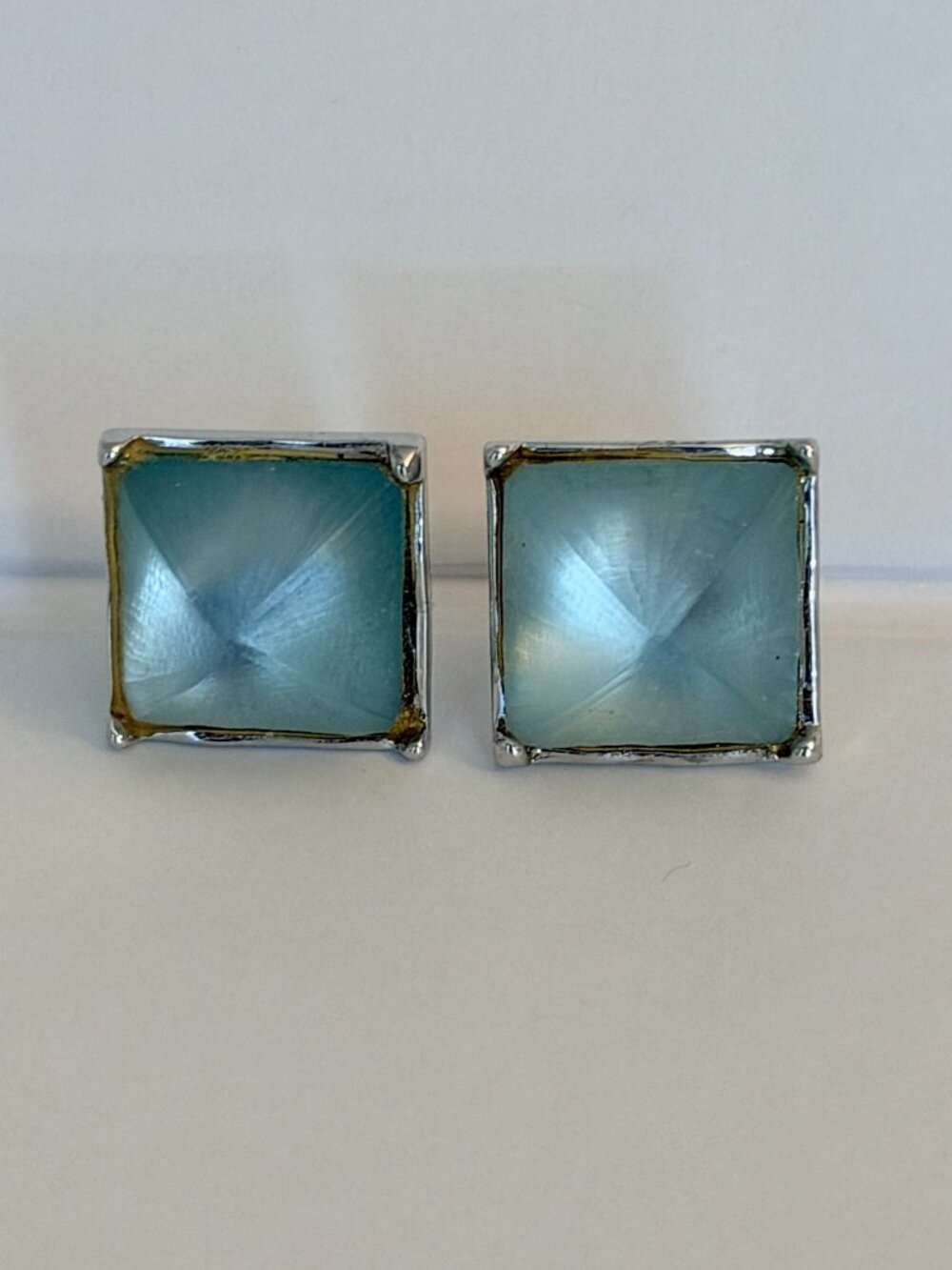 Alexis Bittar Aqua Blue Lucite Pyramid Stud Earrings
